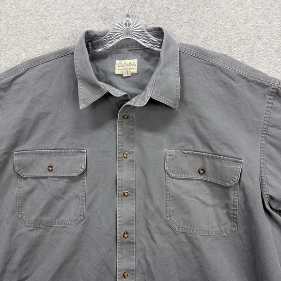 Cabelas Shirt Men XXXL Tall Grey Short Sleeve Heavy Canvas Work Utility Mechanic - Picture 2 of 7